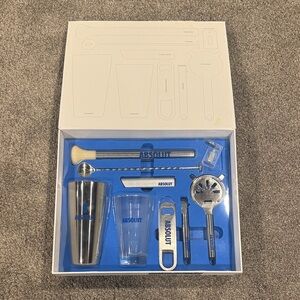 Absolut Vodka - Cocktail Shaker Set, 9 Piece - Silver and Blue - Never Used